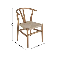 Merrick Lane Staci Set Of 2 Stack Dining Chairs With Wishbone Style Design, Solid Wood Frames, Woven Kraft Paper Rope Seats