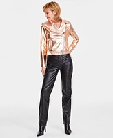 I.n.c. International Concepts Women's Metallic Moto Jacket, Created for Macy's