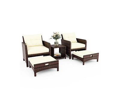 Pamapic 5-Piece Wicker Patio Conversation Set with Cushions