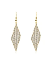 Genevive Sterling Silver 14K Gold Plated with White Cubic Zirconia Mesh Dangle Drop Earrings