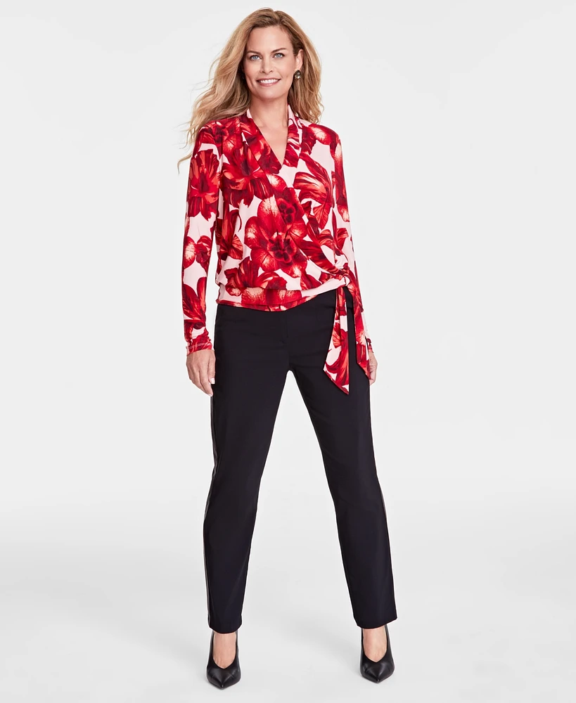 I.n.c. International Concepts Women's Printed Tie-Waist Surplice Blouse, Created for Macy's