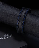 Rhona Sutton Stainless Steel Stylish Black and Blue Chunky Leather Bracelet