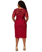 Adrianna Papell Plus Floral Sequin Elbow-Sleeve Sheath Dress