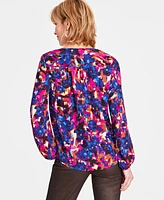 I.n.c. International Concepts Women's Printed Surplice Wrap Blouse, Created for Macy's