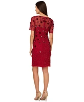 Adrianna Papell Women's Floral-Embellished Boat-Neck Dress