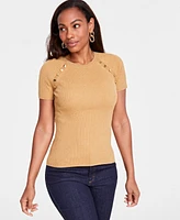 I.n.c. International Concepts Women's Button-Trim Short-Sleeve Sweater, Created for Macy's