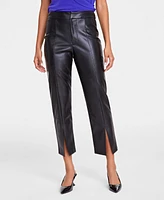 I.n.c. International Concepts Women's Faux-Leather Front-Slit Straight Pants, Created for Macy's