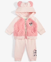 Disney Baby Girls Minnie Mouse Hooded Jacket, Bodysuit & Pants Set