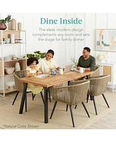 Best Choice Products 6-Person Indoor Outdoor Patio Rustic Acacia Wood Picnic Dining Table w/ Metal Legs