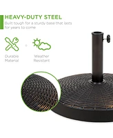Best Choice Products 55lb Round Wicker Style Resin Patio Umbrella Base Stand w/ 1.75in Hole, Bronze Finish - Black