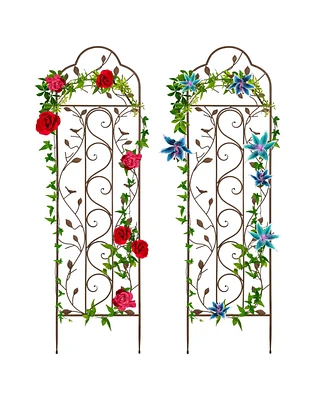 Best Choice Products Set of 2 60x15in Iron Arched Garden Trellis Fence Panel w/ Branches, Birds for Climbing Plants