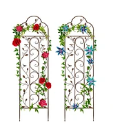 Best Choice Products Set of 2 60x15in Iron Arched Garden Trellis Fence Panel w/ Branches, Birds for Climbing Plants