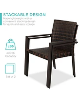 Best Choice Products Set of 2 Wicker Chairs, Stackable Outdoor Dining Furniture w/ Armrests