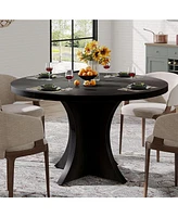 Tribesigns Round Dining Table for 4-6, 47.24-Inch Farmhouse Kitchen Table, Wood with Pedestal Base, Small Dinner Room,Li