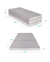 Best Choice Products 4in Thick Folding Portable Gray Mattress Topper w/ Carry Case