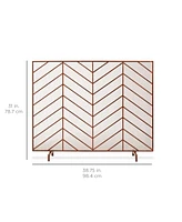 Best Choice Products 38x31in Single Panel Handcrafted Iron Chevron Fireplace Screen w/ Distressed Finish