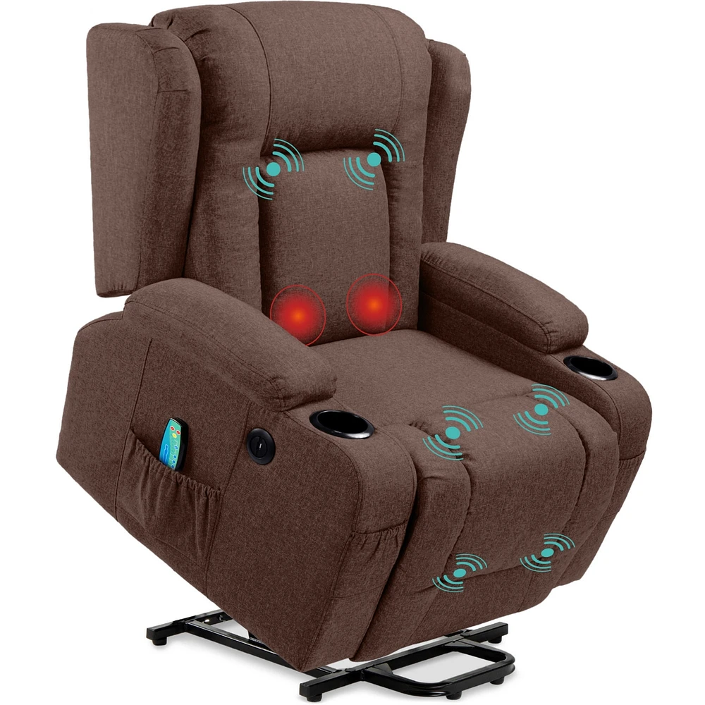 Best Choice Products Electric Power Lift Linen Recliner Massage Chair Furniture w/ Usb Port, Heat, Cupholders
