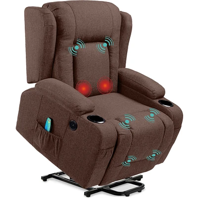 Best Choice Products Electric Power Lift Linen Recliner Massage Chair Furniture w/ Usb Port, Heat, Cupholders