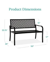 Best Choice Products Indoor Outdoor Steel Garden Bench w/ Geometric Backrest, Foot Levelers