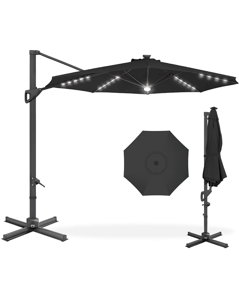 Best Choice Products 10ft 360-Degree Solar Led Lit Cantilever Patio Umbrella, Outdoor Hanging Shade