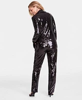 I.N.C. International Concepts Womens Sequined Blazer Straight Leg Pants Created For Macys