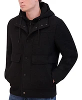 Kenneth Cole Men's Stand Collar Hooded Bib Boucle Coat