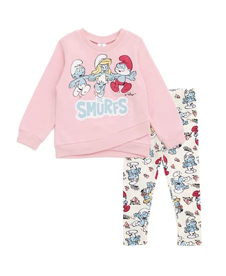 The Smurfs Toddler Girls Crossover Fleece Sweatshirt and Pants Outfit Set