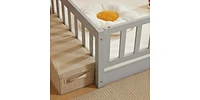 Slickblue Grey Painted Pine Full Fence Bed with Door and Board for Kids