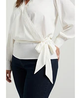 June + Vie Women's Faux Wrap Blouse