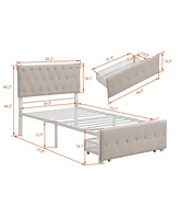 Slickblue Twin Size Metal Platform Bed with Storage Drawer for Space-Saving and Sleek Design