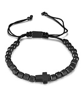 Rhona Sutton Black Cross Beaded Rope Stainless Steel Bracelet