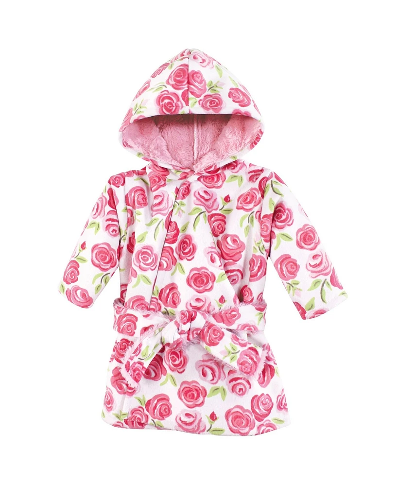 Hudson Baby Baby Girls Mink with Faux Fur Lining Pool and Beach Robe Cover-ups, Pink Roses, 0-6 Months