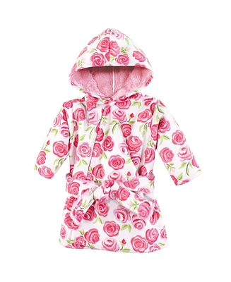 Hudson Baby Girls Mink with Faux Fur Lining Pool and Beach Robe Cover-ups, Pink Roses, 0-6 Months