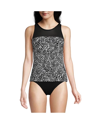 Lands' End Women's Chlorine Resistant Smoothing Control Mesh High Neck Tankini Swimsuit Top