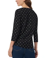 Jones New York Petite Printed Textured Keyhole 3/4-Sleeve Top