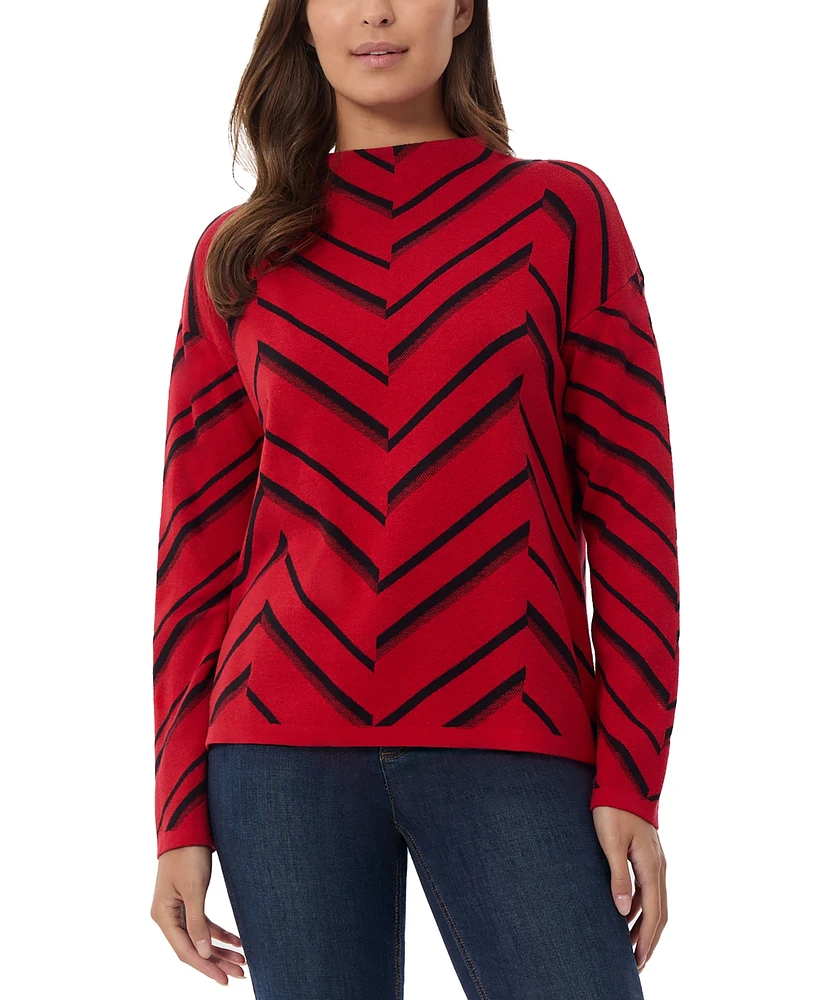 Jones New York Petite Chevron Jacquard Mock Neck Sweater