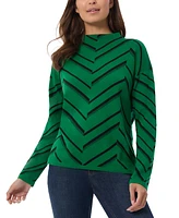 Jones New York Petite Chevron Jacquard Mock Neck Sweater