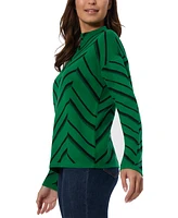 Jones New York Petite Chevron Jacquard Mock Neck Sweater