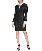 Karl Lagerfeld Paris Women's Collared Sequin French Cuff Dress