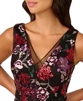 Adrianna Papell Women's Floral Sequin Fit & Flare Dress