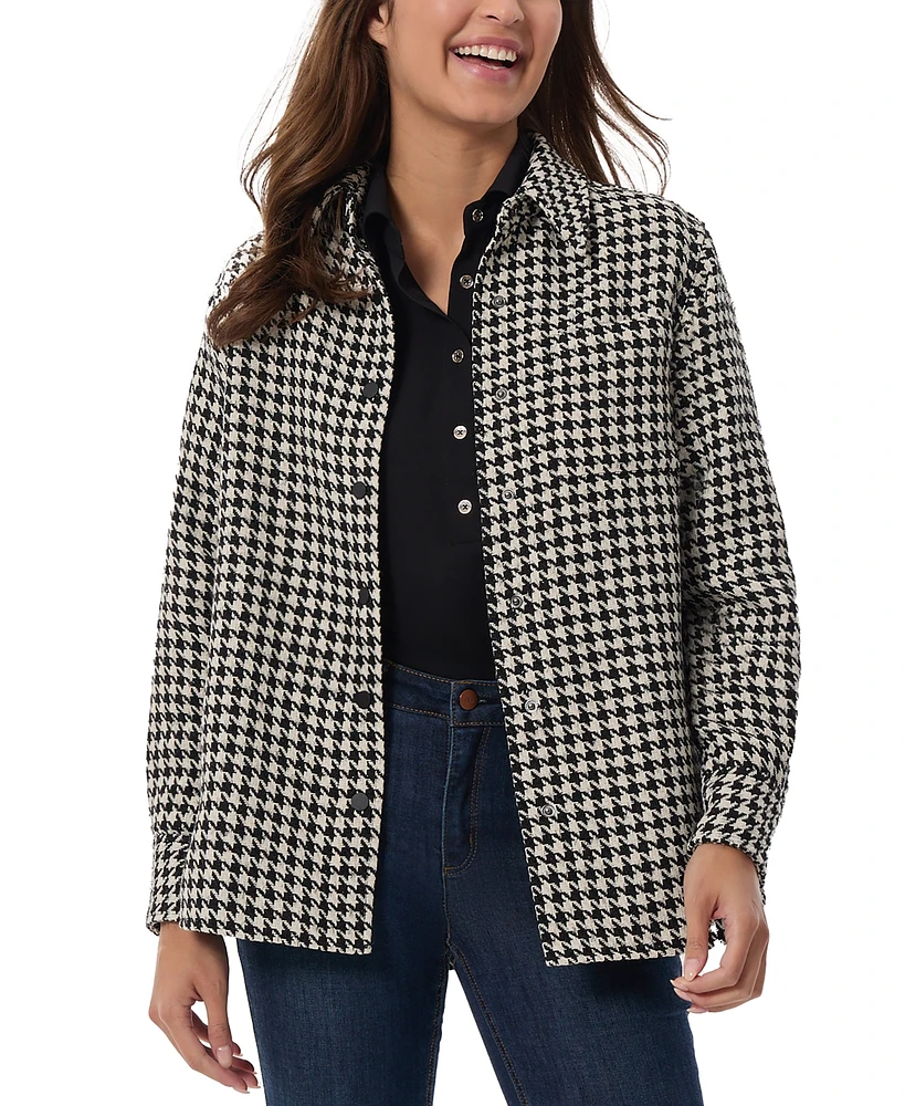 Jones New York Petite Houndstooth Snap-Front One-Pocket Jacket