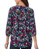 Jones New York Petite Floral Print Blouson-Sleeve V-Neck Blouse