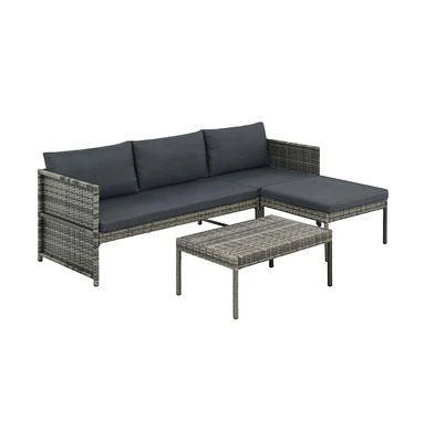 vidaXL 3 Piece Patio Lounge Set with Cushions Poly Rattan Gray