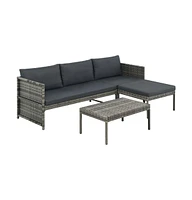 vidaXL 3 Piece Patio Lounge Set with Cushions Poly Rattan Gray