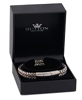 Rhona Sutton Silver Brown Cord with Chain Stainless Steel Bracelet