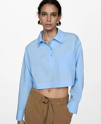 Mango Women's Cropped Polo-Neck Shirt