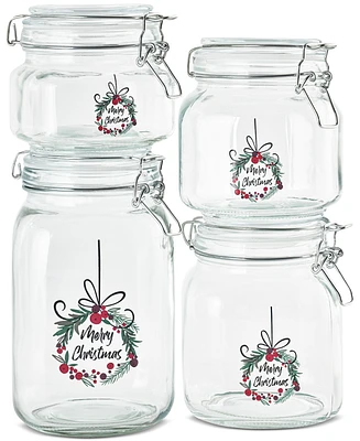 Art + Cook 4-Piece Wide-Mouth Clamp-Lid Printed Canister Set