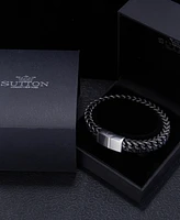 Rhona Sutton Gunmetal Chain with Black Leather Weaved Stainless Steel Bracelet