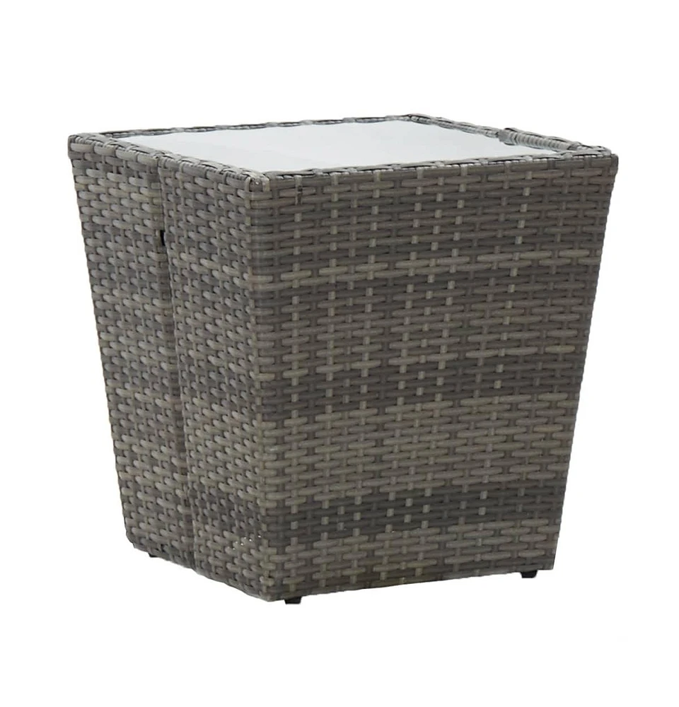 vidaXL Tea Table Gray 16.3"x16.3"x16.9" Poly Rattan and Tempered Glass