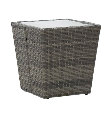 vidaXL Tea Table Gray 16.3"x16.3"x16.9" Poly Rattan and Tempered Glass
